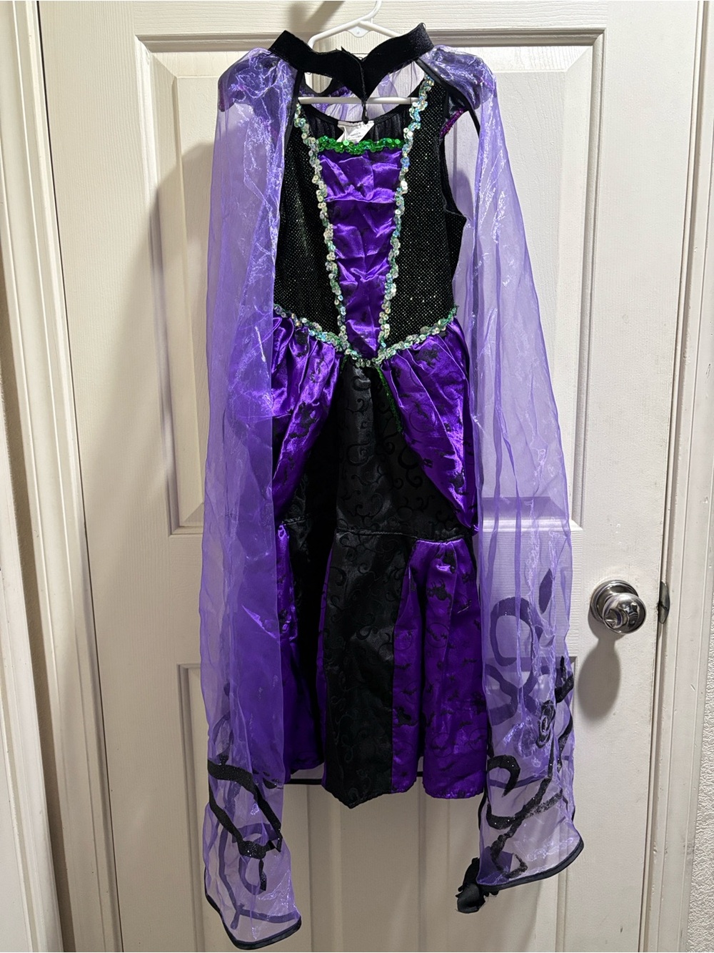 Teetot & Co. Purple and Black Girls' Witch Cape Dress with Green Trim